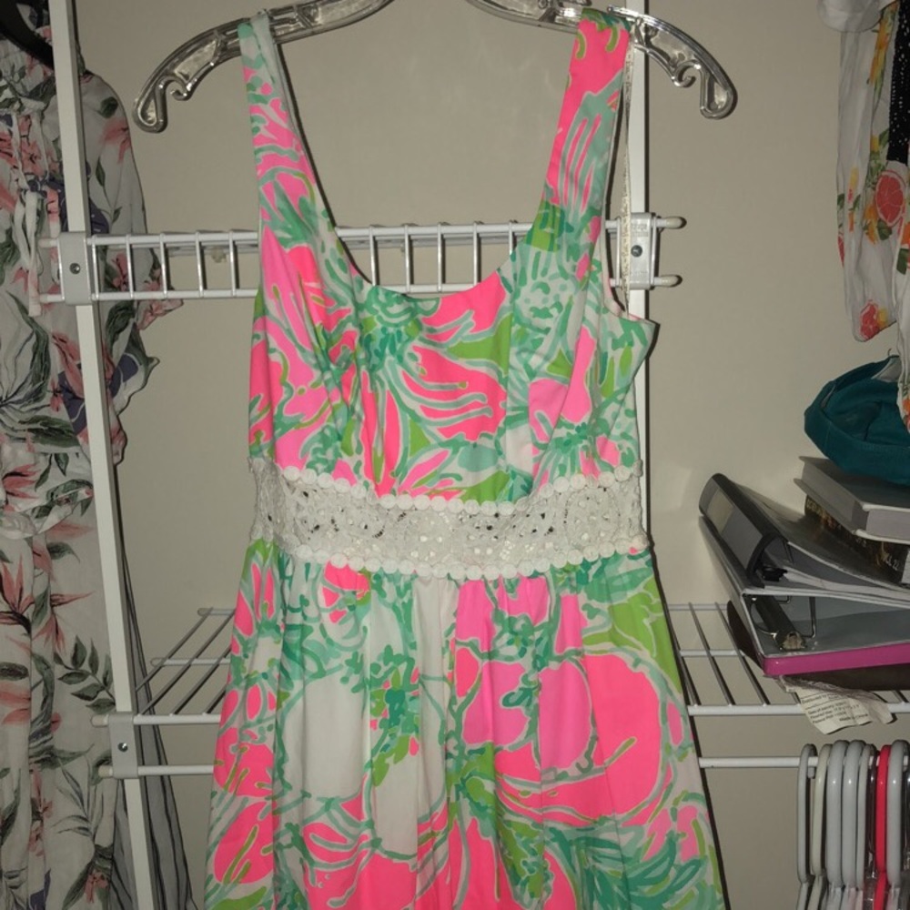 Lily Pulitzer Rosemarie dress flamingo pin